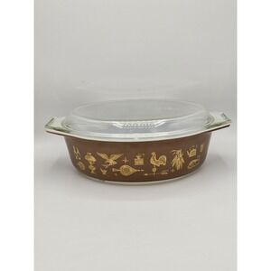 Vintage Pyrex #045 Brown Early American 2.5 Quart Casserole W/ Lid USA Made‎